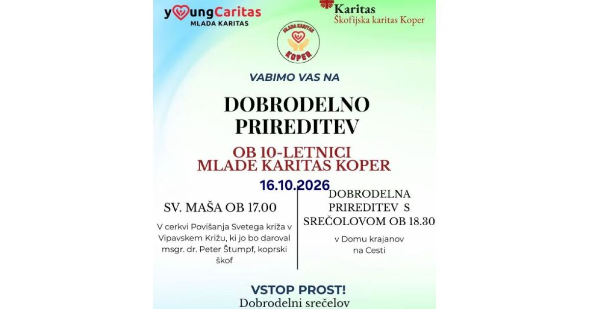 Dobrodelna prireditev ob 10-letnici Mlade Karitas Koper